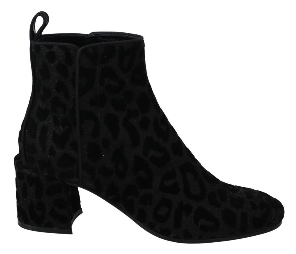 Dolce & Gabbana Black Leopard Short Boots Zipper Shoes - Ellie Belle