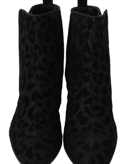 Dolce & Gabbana Black Leopard Short Boots Zipper Shoes - Ellie Belle