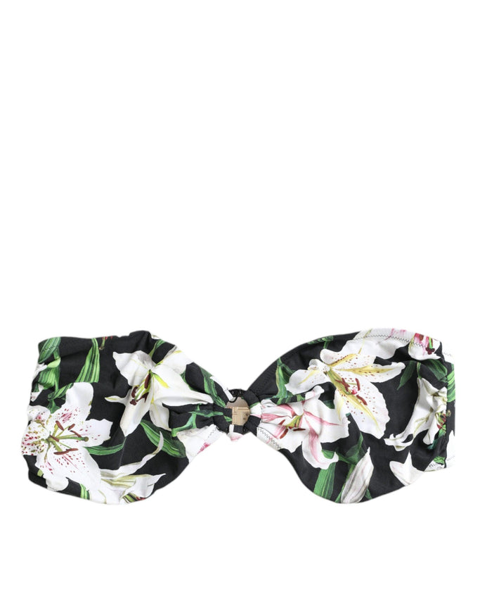 Dolce & Gabbana Black Lily Halter Swimwear Top Beachwear Bikini - Ellie Belle