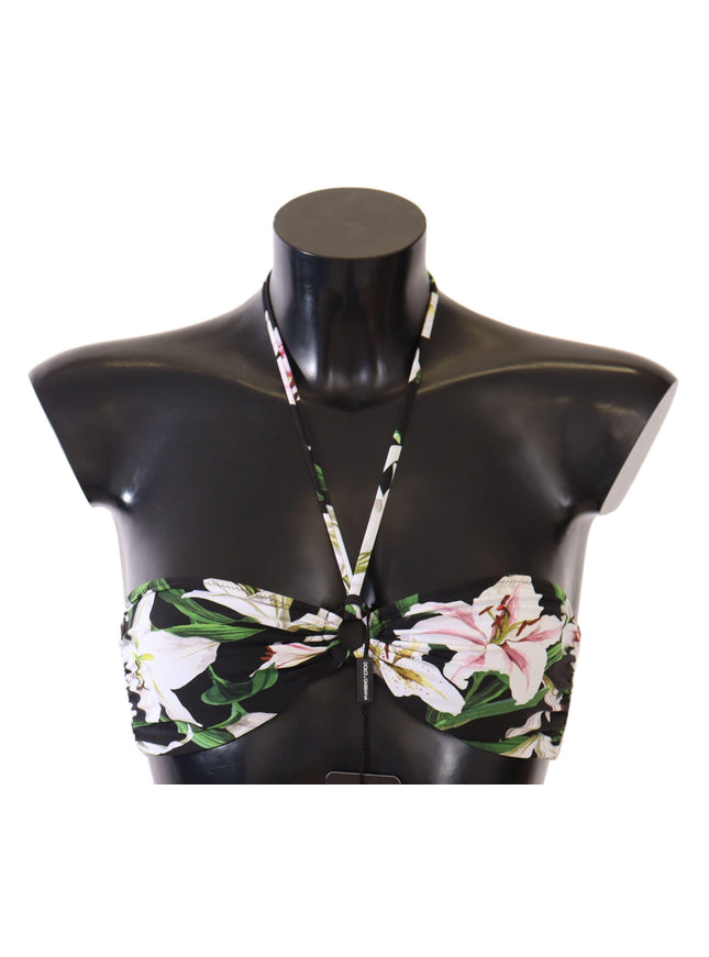Dolce & Gabbana Black Lily Print Swimsuit Bikini Top Swimwear - Ellie Belle
