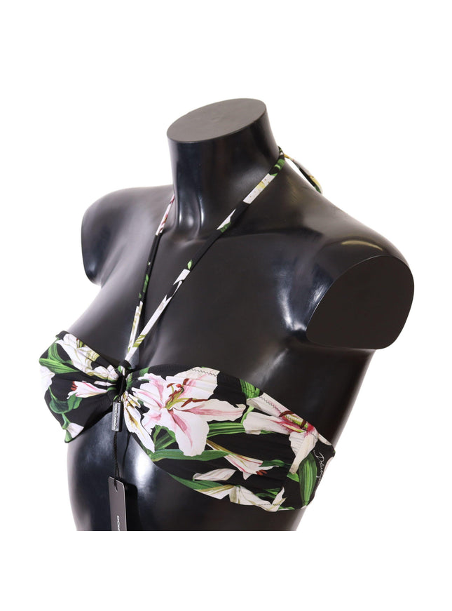Dolce & Gabbana Black Lily Print Swimsuit Bikini Top Swimwear - Ellie Belle