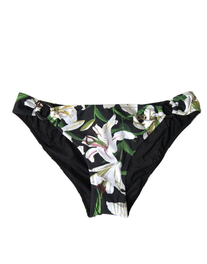 Dolce & Gabbana Black Lily Print Swimwear Bottom Beachwear Bikini - Ellie Belle