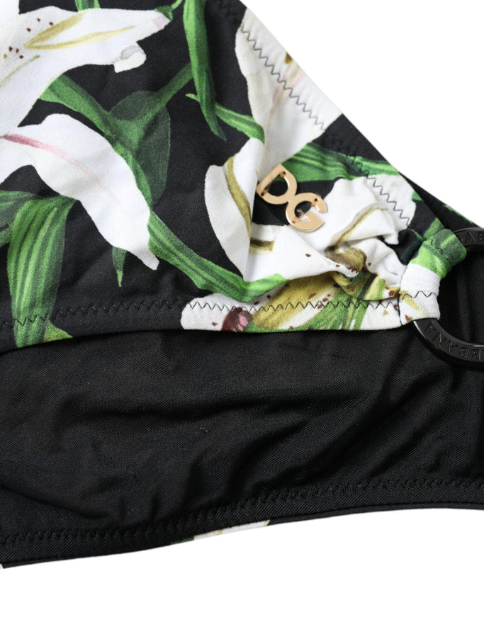 Dolce & Gabbana Black Lily Print Swimwear Bottom Beachwear Bikini - Ellie Belle