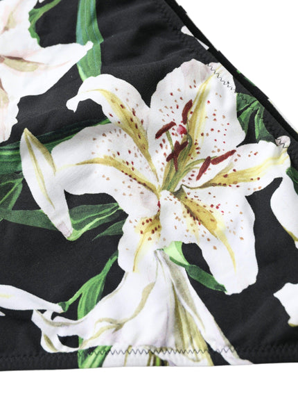 Dolce & Gabbana Black Lily Print Swimwear Bottom Beachwear Bikini - Ellie Belle
