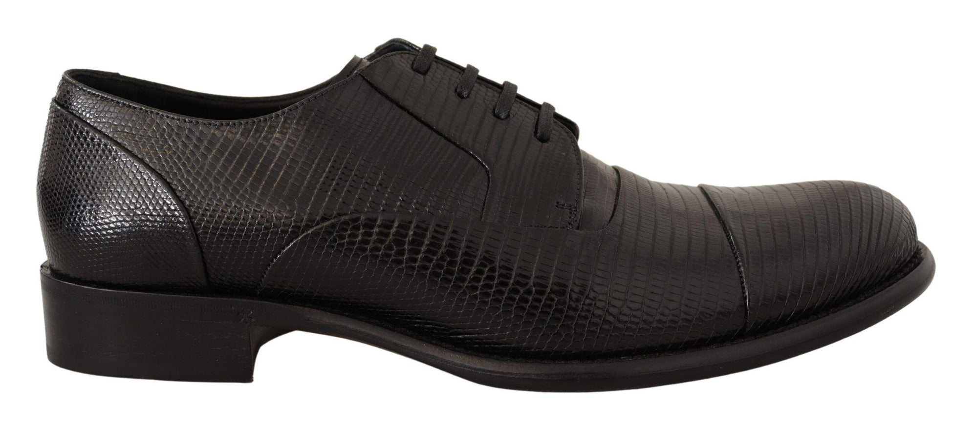 Dolce & Gabbana Black Lizard Leather Derby Dress Shoes - Ellie Belle