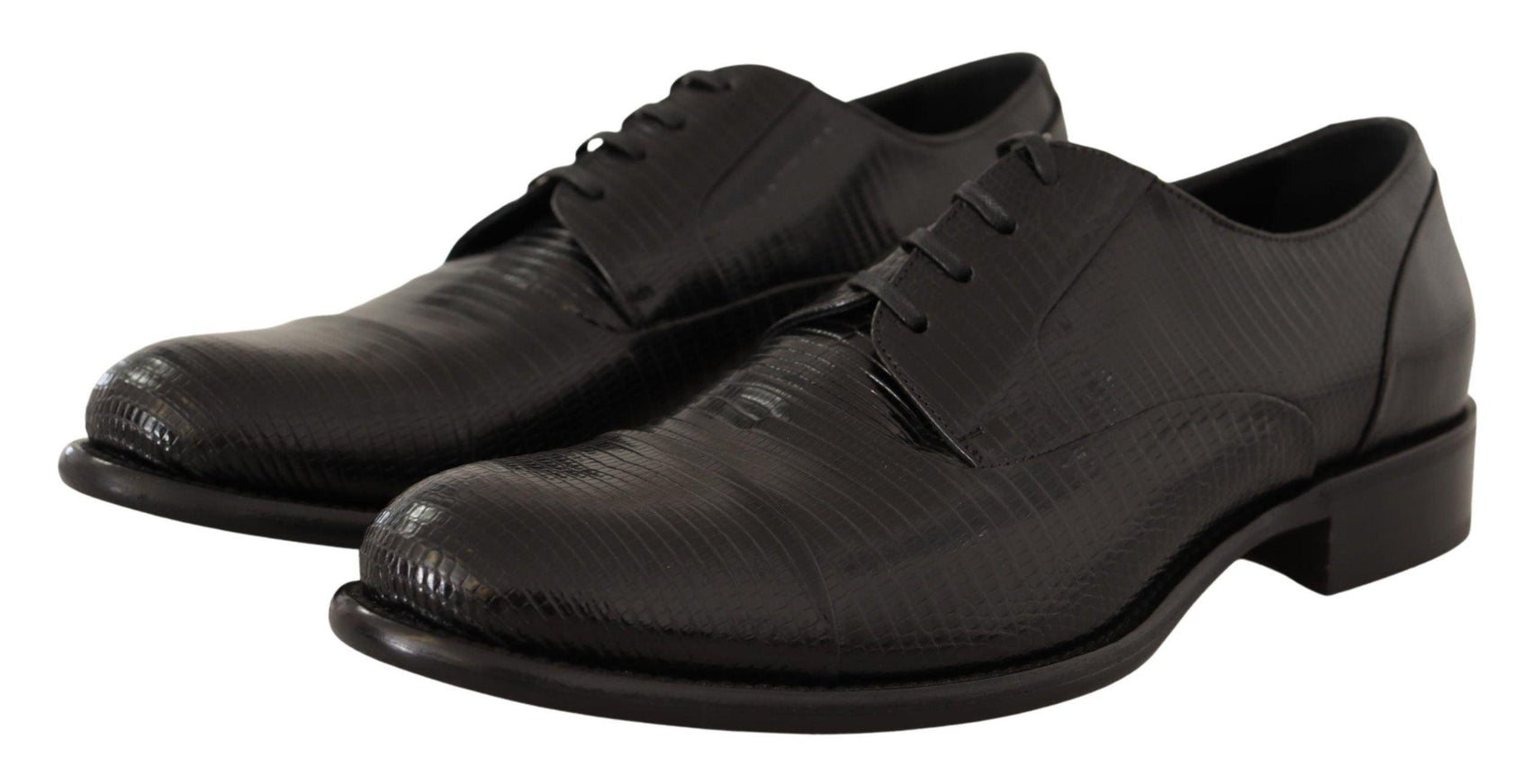 Dolce & Gabbana Black Lizard Leather Derby Dress Shoes - Ellie Belle