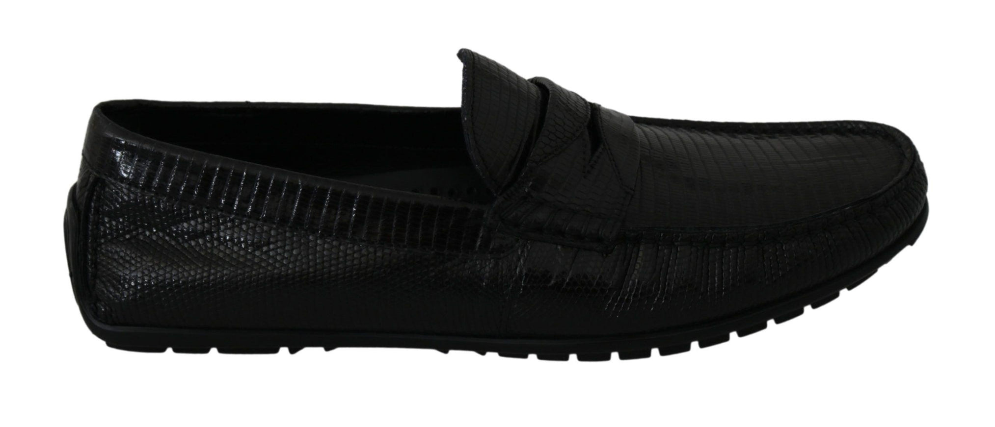 Dolce & Gabbana Black Lizard Leather Flat Loafers Shoes - Ellie Belle