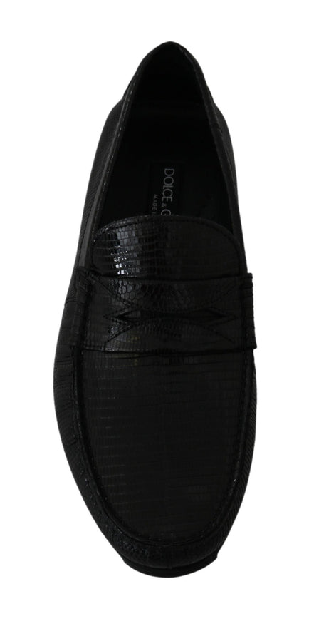 Dolce & Gabbana Black Lizard Leather Flat Loafers Shoes - Ellie Belle