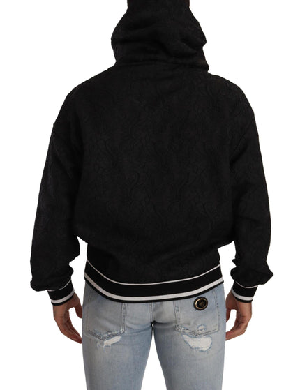 Dolce & Gabbana Black Logo Brocade Hooded Pullover Top Sweater - Ellie Belle