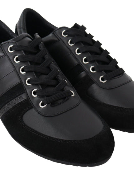 Dolce & Gabbana Black Logo Leather Casual Sneakers Shoes - Ellie Belle