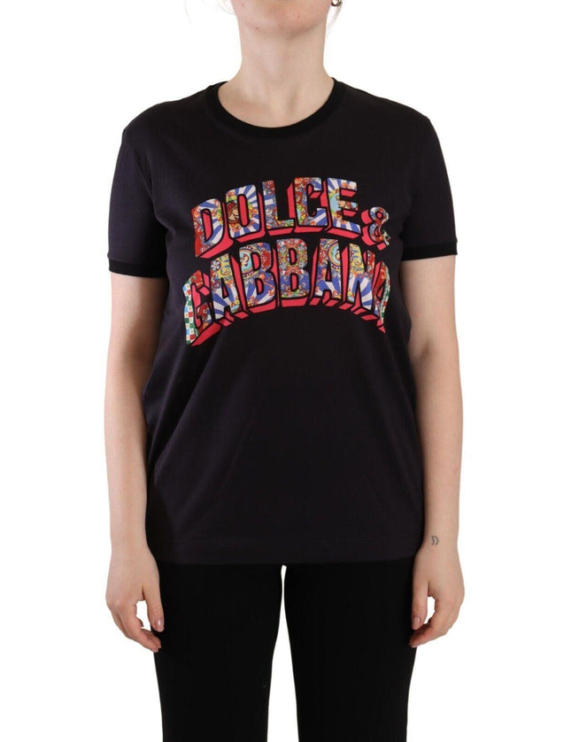 Dolce & Gabbana Black Logo Print Cotton Crew Neck Tee T-shirt - Ellie Belle