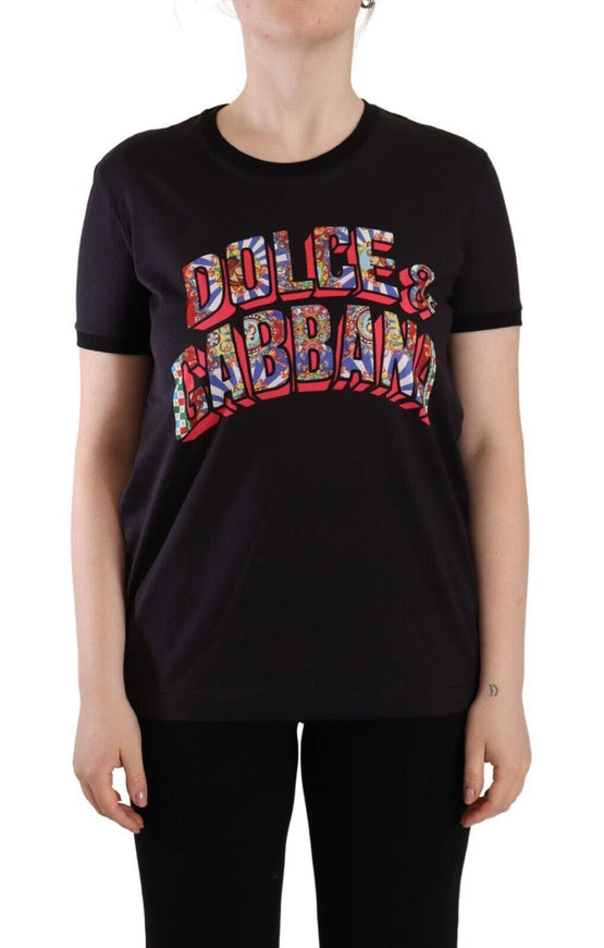 Dolce & Gabbana Black Logo Print Cotton Crew Neck Tee T-shirt - Ellie Belle