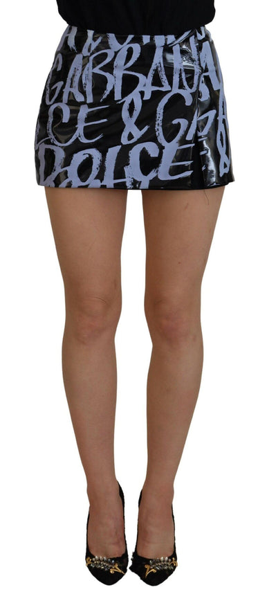 Dolce & Gabbana Black Logo Print High Waist A-line Mini Skirt - Ellie Belle