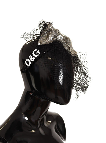 Dolce & Gabbana Black Logo Sequined Fascinator Diadem Headband - Ellie Belle