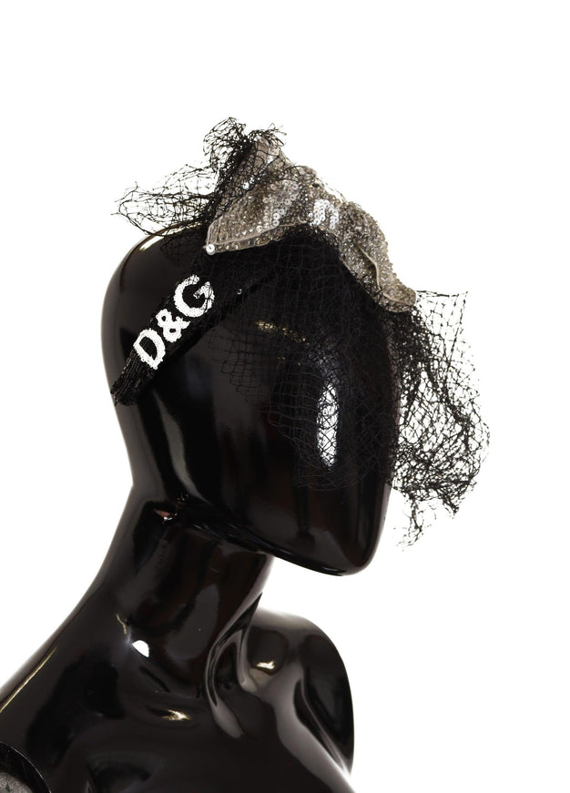 Dolce & Gabbana Black Logo Sequined Fascinator Diadem Headband - Ellie Belle