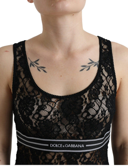 Dolce & Gabbana Black Logo Stripe Lace Sleeveless Tank Top - Ellie Belle