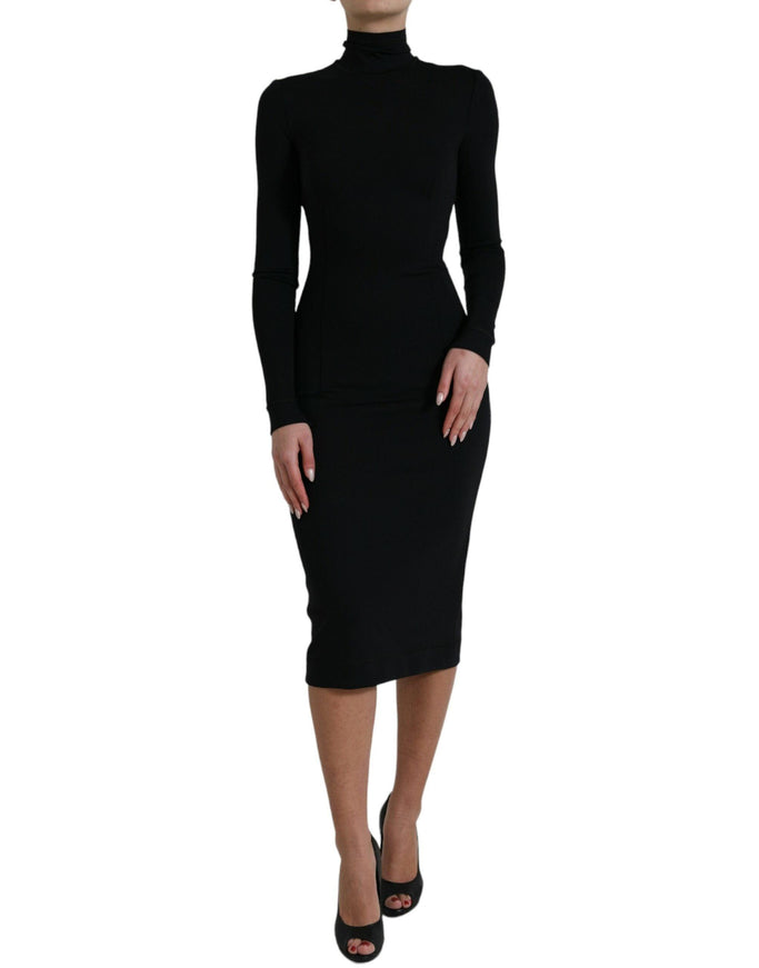 Dolce & Gabbana Black Long Sleeve Turtleneck Bodycon Dress - Ellie Belle