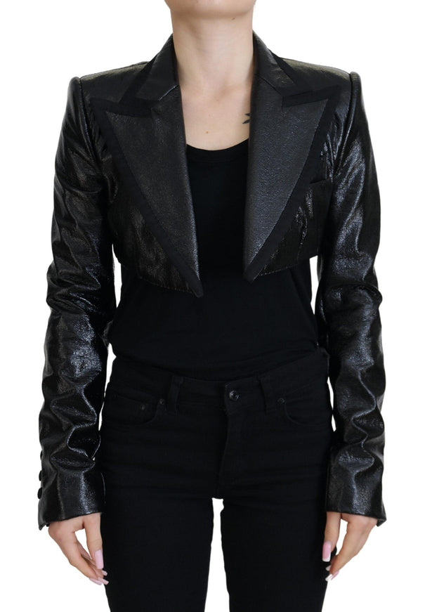 Dolce & Gabbana Black Long Sleeves Crop Blazer Cotton Jacket - Ellie Belle