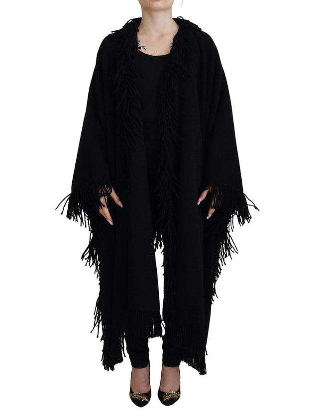 Dolce & Gabbana Black Long Sleeves Fringe Coat Alpaca Jacket - Ellie Belle