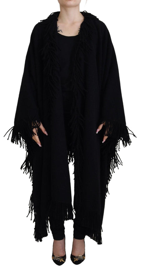 Dolce & Gabbana Black Long Sleeves Fringe Coat Alpaca Jacket - Ellie Belle