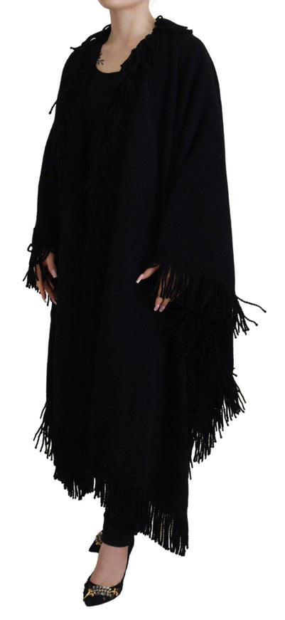 Dolce & Gabbana Black Long Sleeves Fringe Coat Alpaca Jacket - Ellie Belle