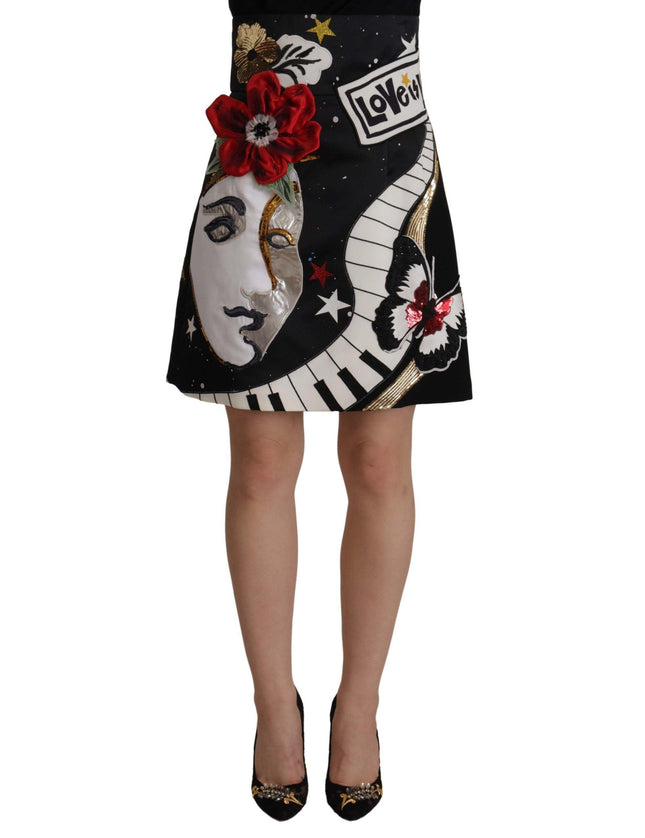 Dolce & Gabbana Black Love Clock Sequined Piano Skirt - Ellie Belle