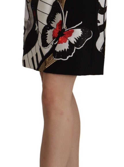 Dolce & Gabbana Black Love Clock Sequined Piano Skirt