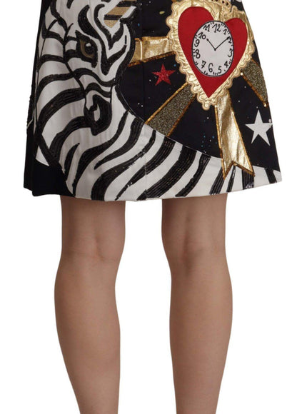 Dolce & Gabbana Black Love Clock Sequined Piano Skirt