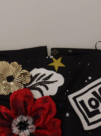 Dolce & Gabbana Black Love Clock Sequined Piano Skirt