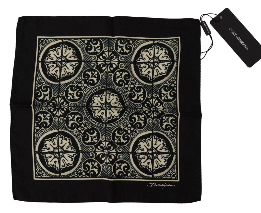 Dolce & Gabbana Black Majolica Patterned Square Handkerchief Scarf - Ellie Belle