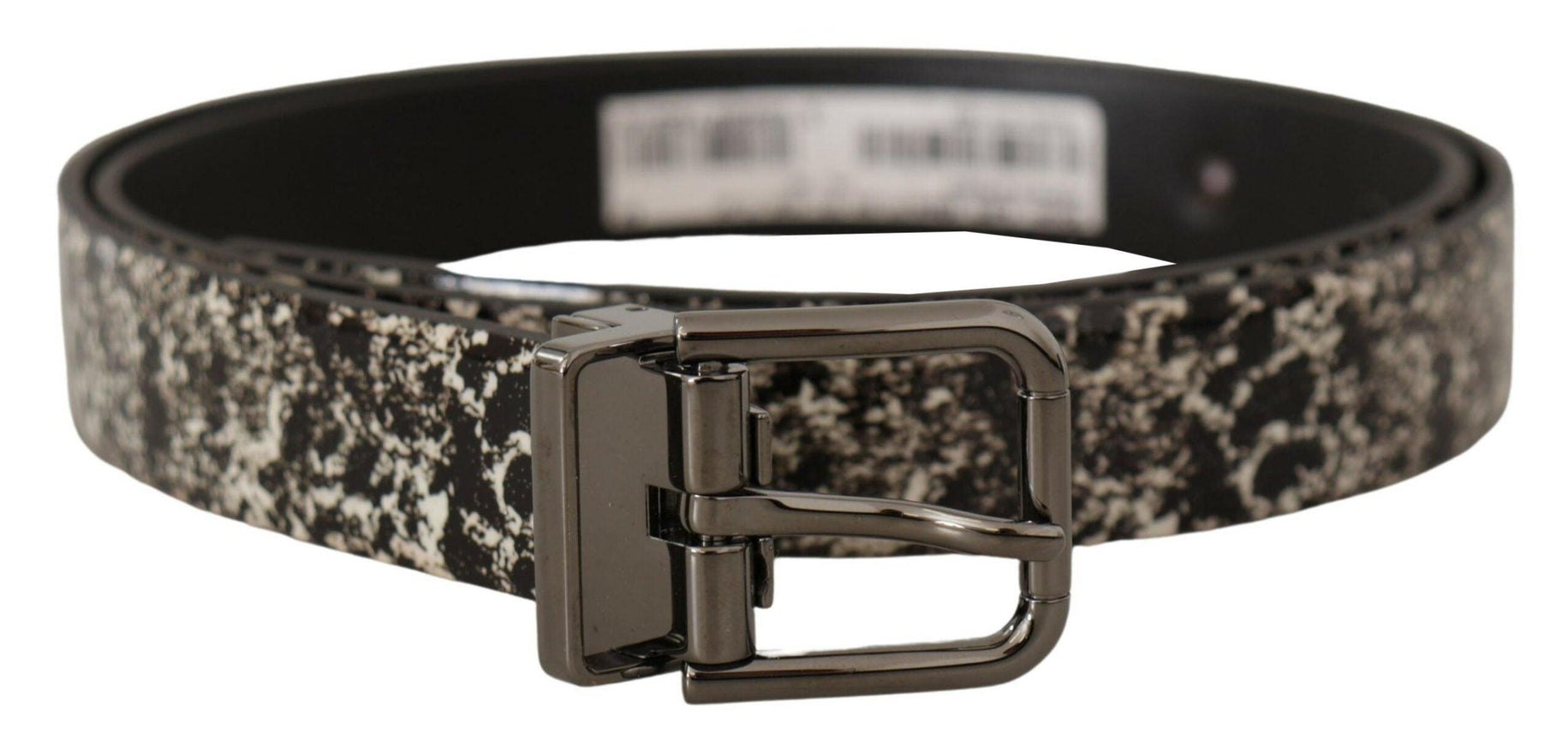 Dolce & Gabbana Black Marble Print Leather Gray Logo Belt - Ellie Belle