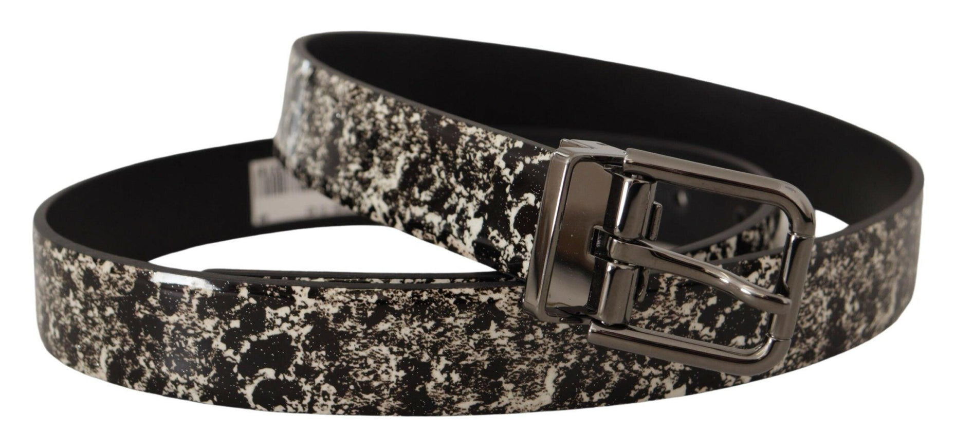 Dolce & Gabbana Black Marble Print Leather Gray Logo Belt - Ellie Belle