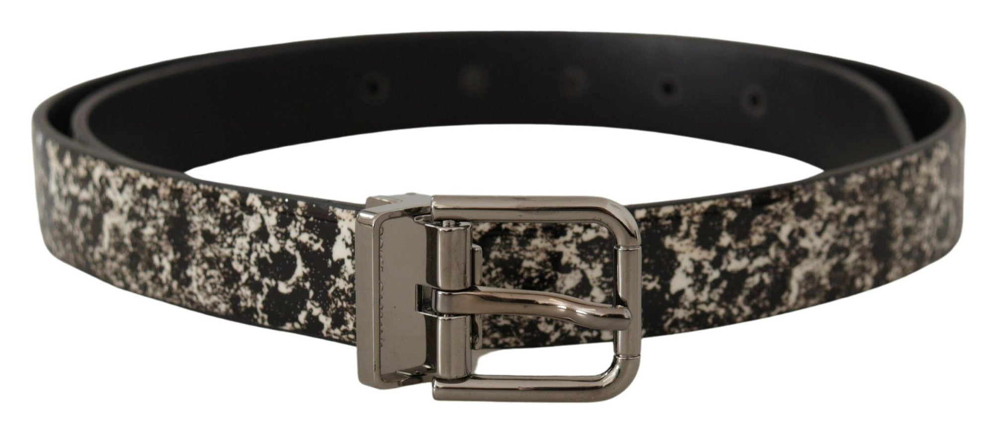 Dolce & Gabbana Black Marble Print Leather Silver Logo Buckle Belt - Ellie Belle