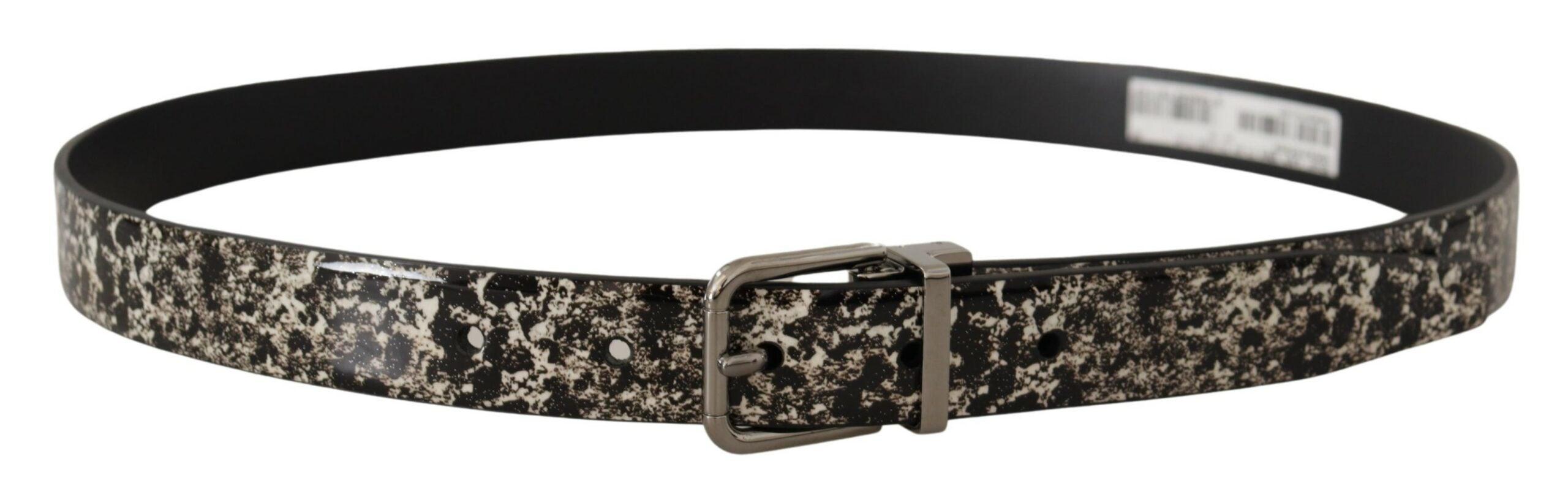 Dolce & Gabbana Black Marble Print Leather Silver Logo Buckle Belt - Ellie Belle