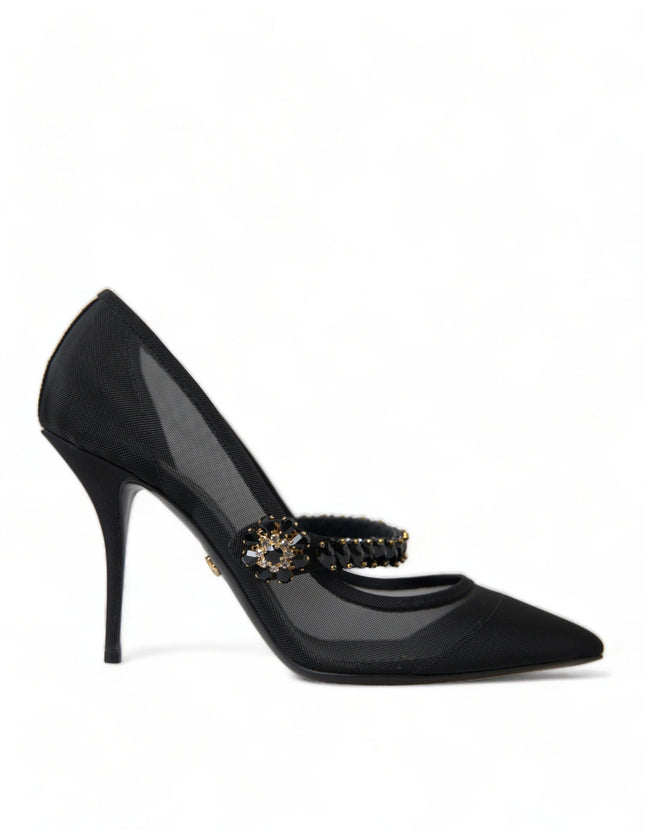 Dolce & Gabbana Black Mary Jane Crystals Heels Pumps Shoes - Ellie Belle