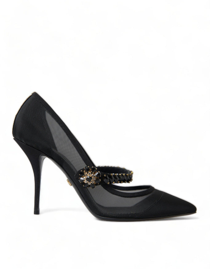 Dolce & Gabbana Black Mary Jane Crystals Heels Pumps Shoes - Ellie Belle