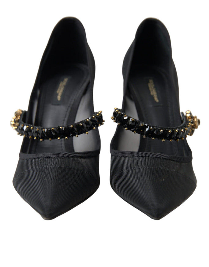 Dolce & Gabbana Black Mary Jane Crystals Heels Pumps Shoes - Ellie Belle