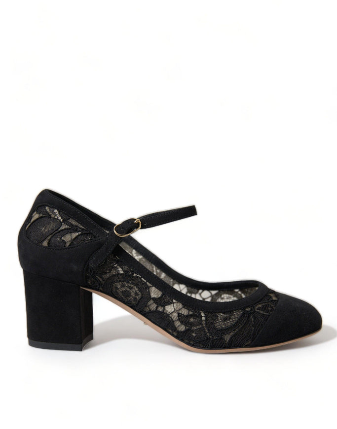 Dolce & Gabbana Black Mary Jane Taormina Lace Pumps Shoes - Ellie Belle