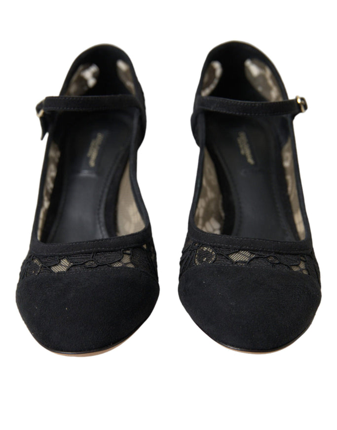 Dolce & Gabbana Black Mary Jane Taormina Lace Pumps Shoes - Ellie Belle