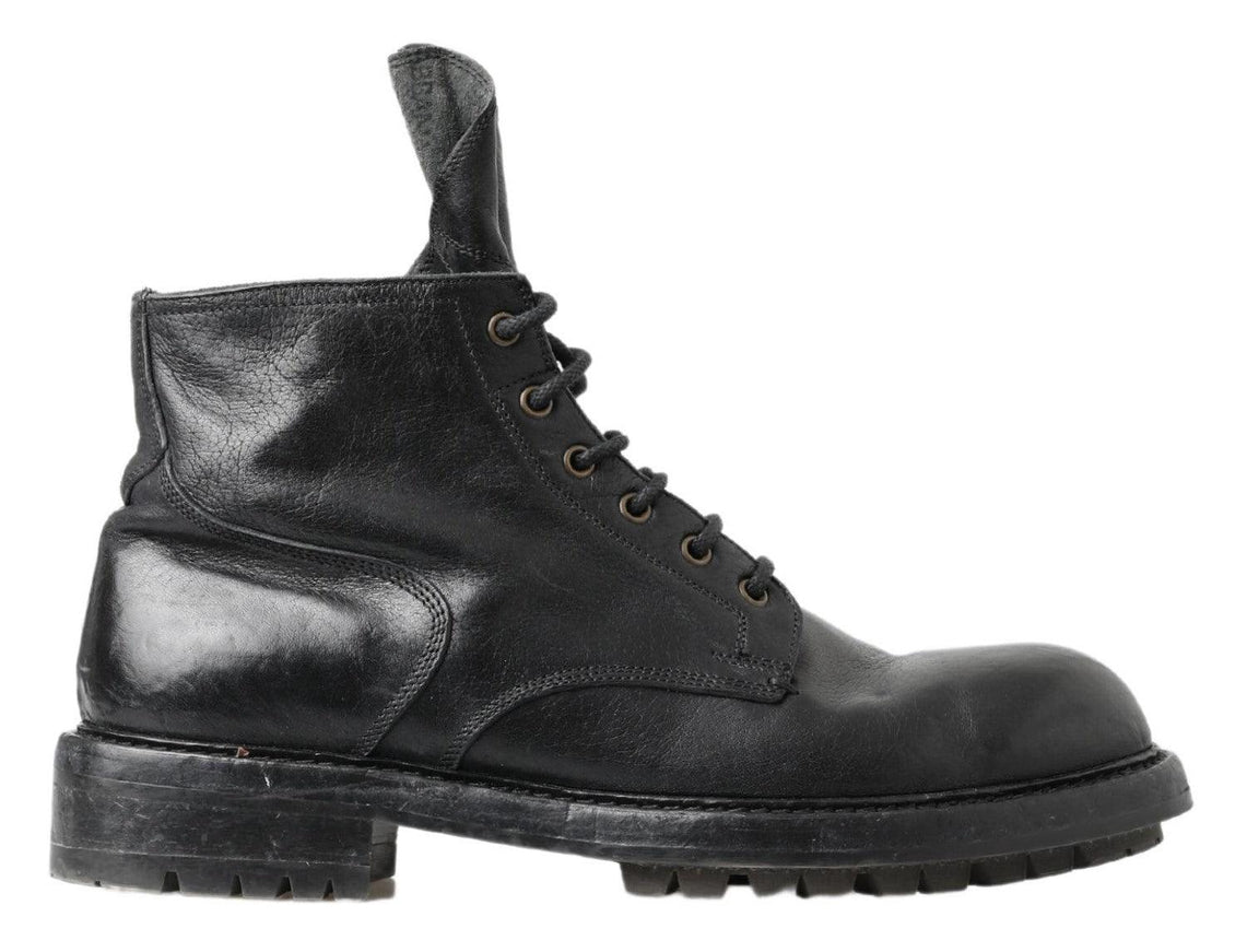 Dolce & Gabbana Black Men Leather Ankle Boots Shoes - Ellie Belle