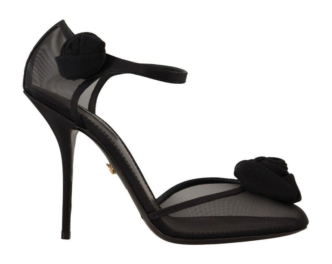 Dolce & Gabbana Black Mesh Ankle Strap High Heels Pumps Shoes - Ellie Belle