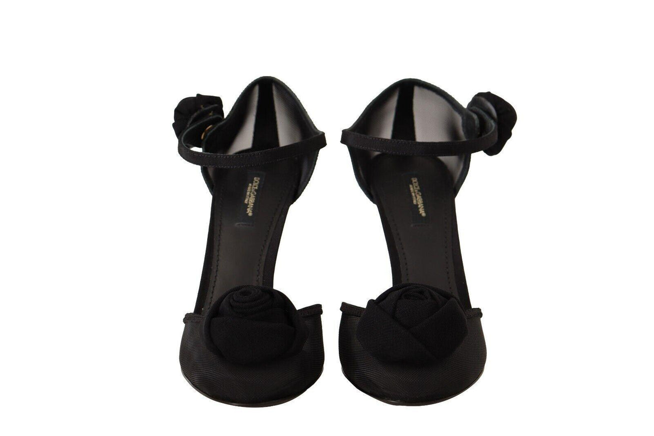 Dolce & Gabbana Black Mesh Ankle Strap High Heels Pumps Shoes - Ellie Belle