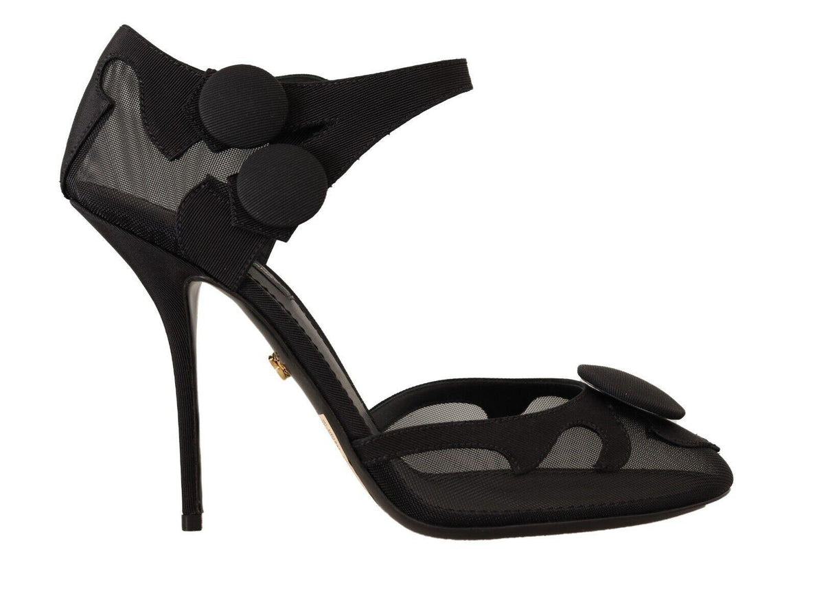 Dolce & Gabbana Black Mesh Ankle Strap Stiletto Pumps Shoes - Ellie Belle