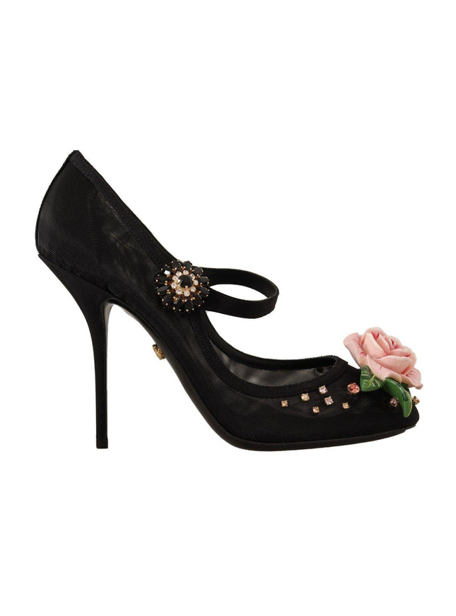 Dolce & Gabbana Black Mesh Embellished Pumps Mary Jane Shoes - Ellie Belle