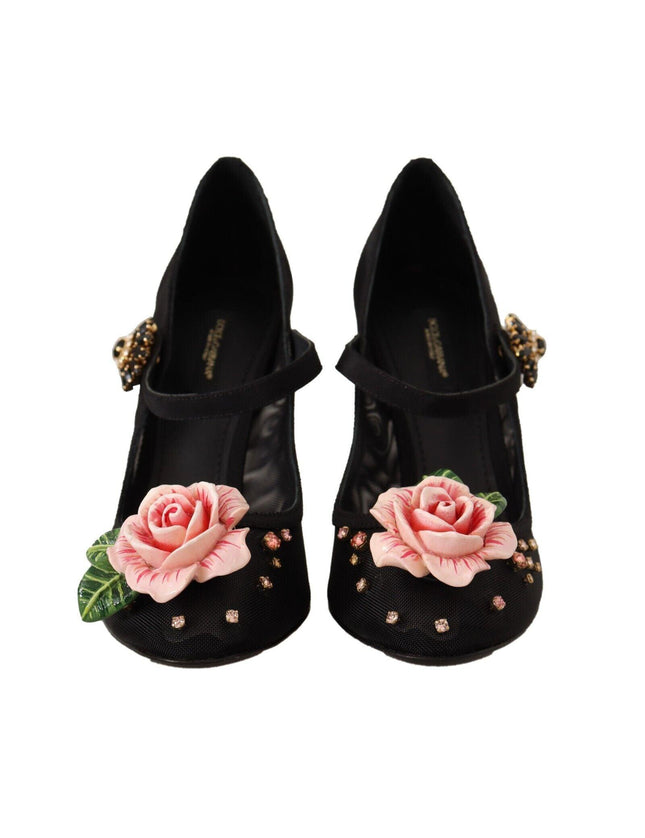 Dolce & Gabbana Black Mesh Embellished Pumps Mary Jane Shoes - Ellie Belle