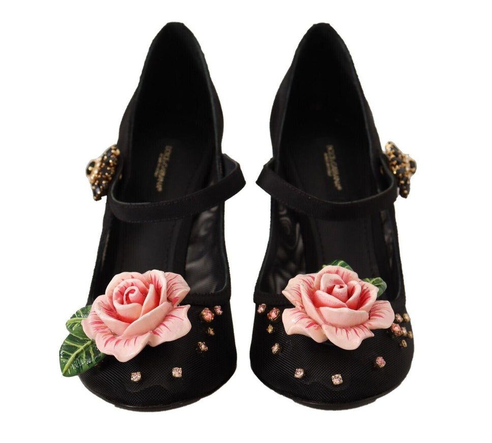 Dolce & Gabbana Black Mesh Embellished Pumps Mary Jane Shoes - Ellie Belle