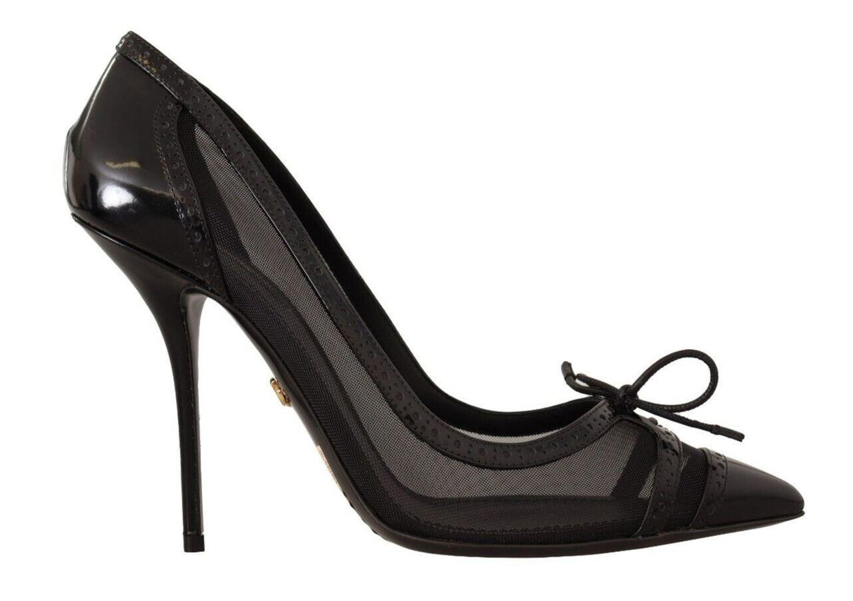 Dolce & Gabbana Black Mesh Leather Pointed Heels Pumps Shoes - Ellie Belle