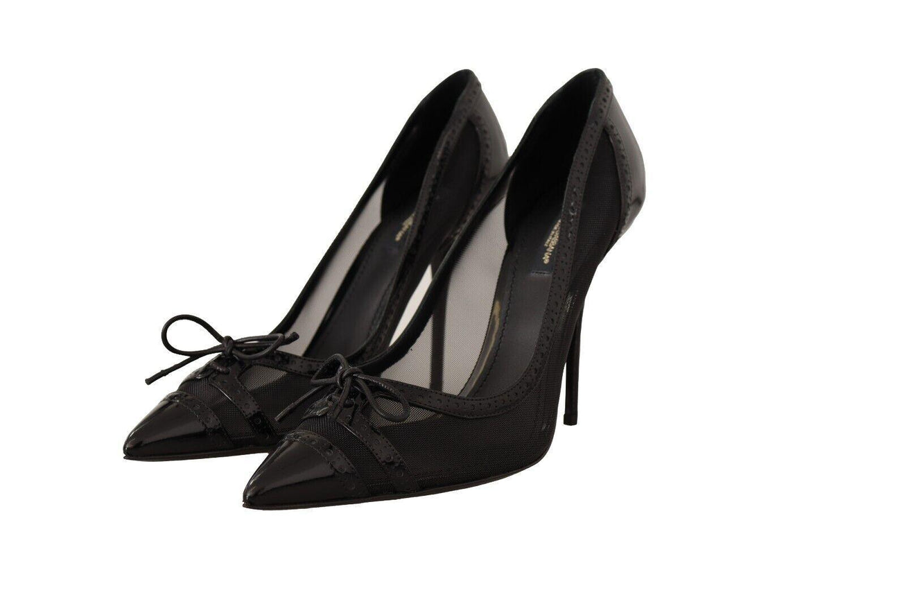 Dolce & Gabbana Black Mesh Leather Pointed Heels Pumps Shoes - Ellie Belle