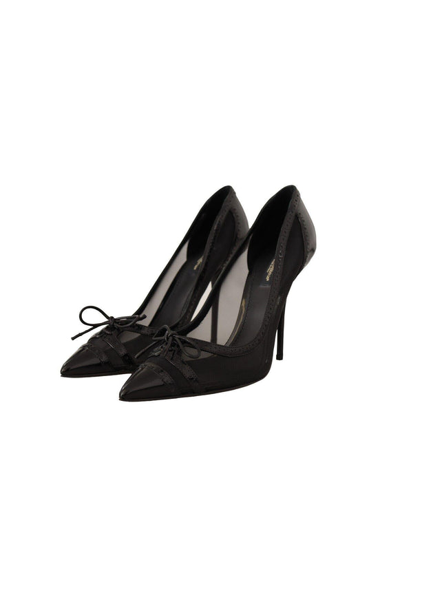Dolce & Gabbana Black Mesh Leather Pointed Heels Pumps Shoes - Ellie Belle