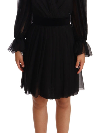 Dolce & Gabbana Black Mesh Pleated Mini Silk Stretch Dress - Ellie Belle